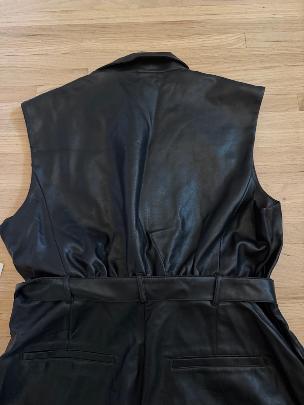 NWT Anthropologie Sleeveless Black Faux Leather Romper with Belt XL - Picture 8 of 10